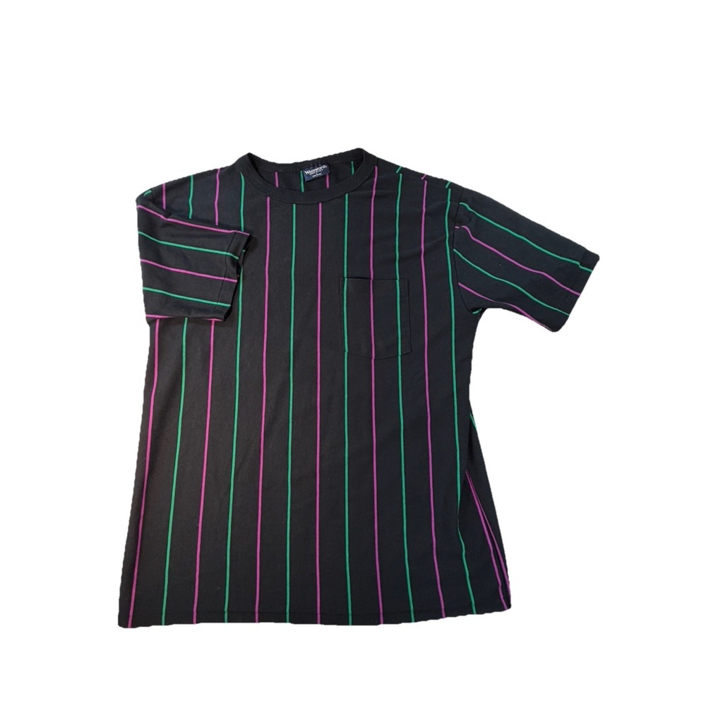 Vintage 80s-90s Wentworth USA Neon Stripes Single Stitch Men's L